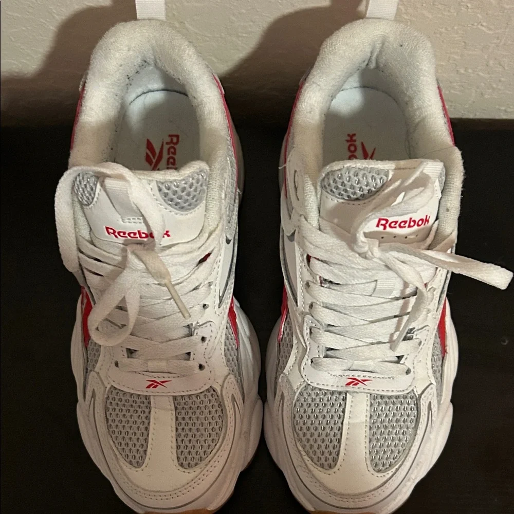 Reebok White Sneakers with Pink Accents and Gum Soles - Picture 2 of 5